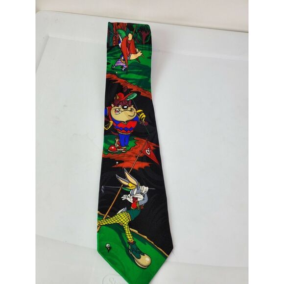 Vintage 90s Looney Tunes Bugs Bunny Taz‎ Devil Golf Tie Silk Collectible - Picture 1 of 7